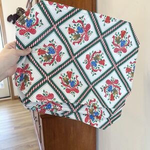 VTG Christmas Holiday Plastic Placemats Set 4 Dining Bow Bells Red White Granny